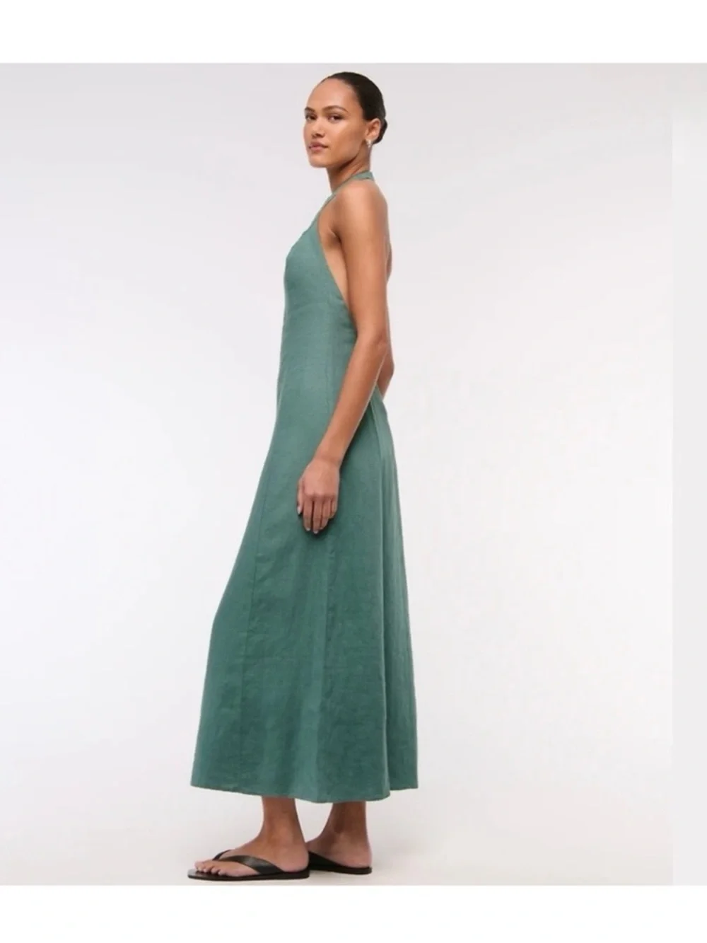 Abercrombie & Fitch Premium Linen High-Neck Maxi Dress - Picture 3 of 6